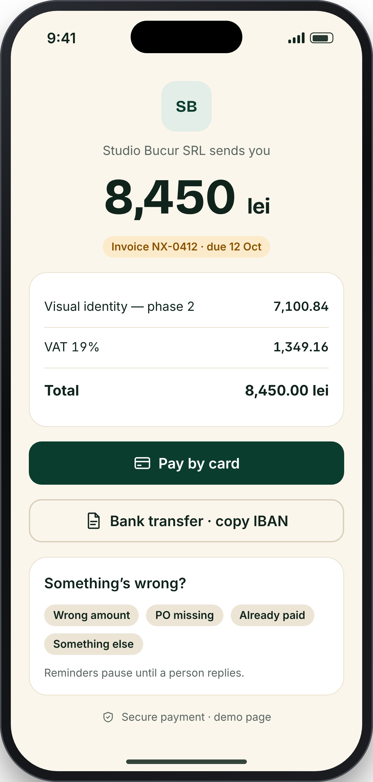 SCADENT screen: Client pay page