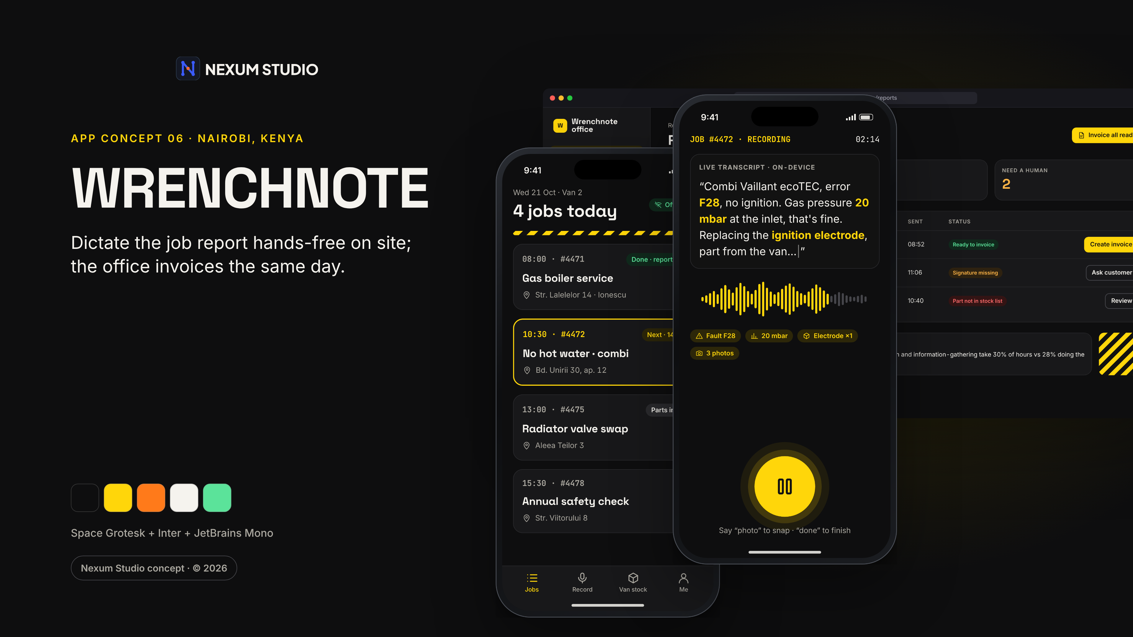 WRENCHNOTE: key screens in device frames