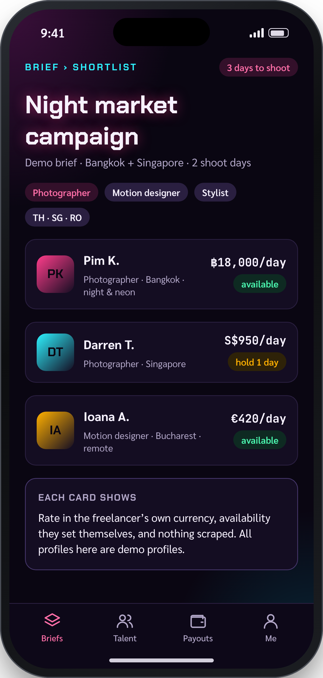 CASTLIST screen: Brief → shortlist