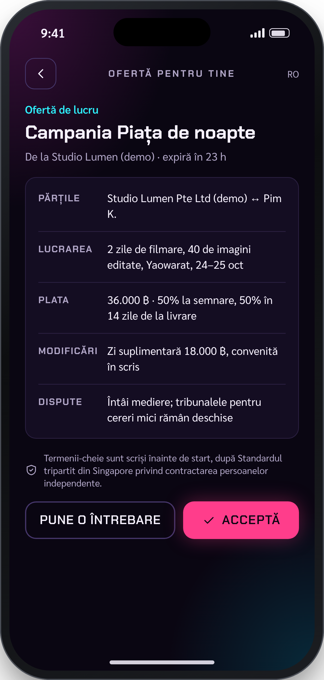 CASTLIST, ecran: Ofertă cu termeni scriși