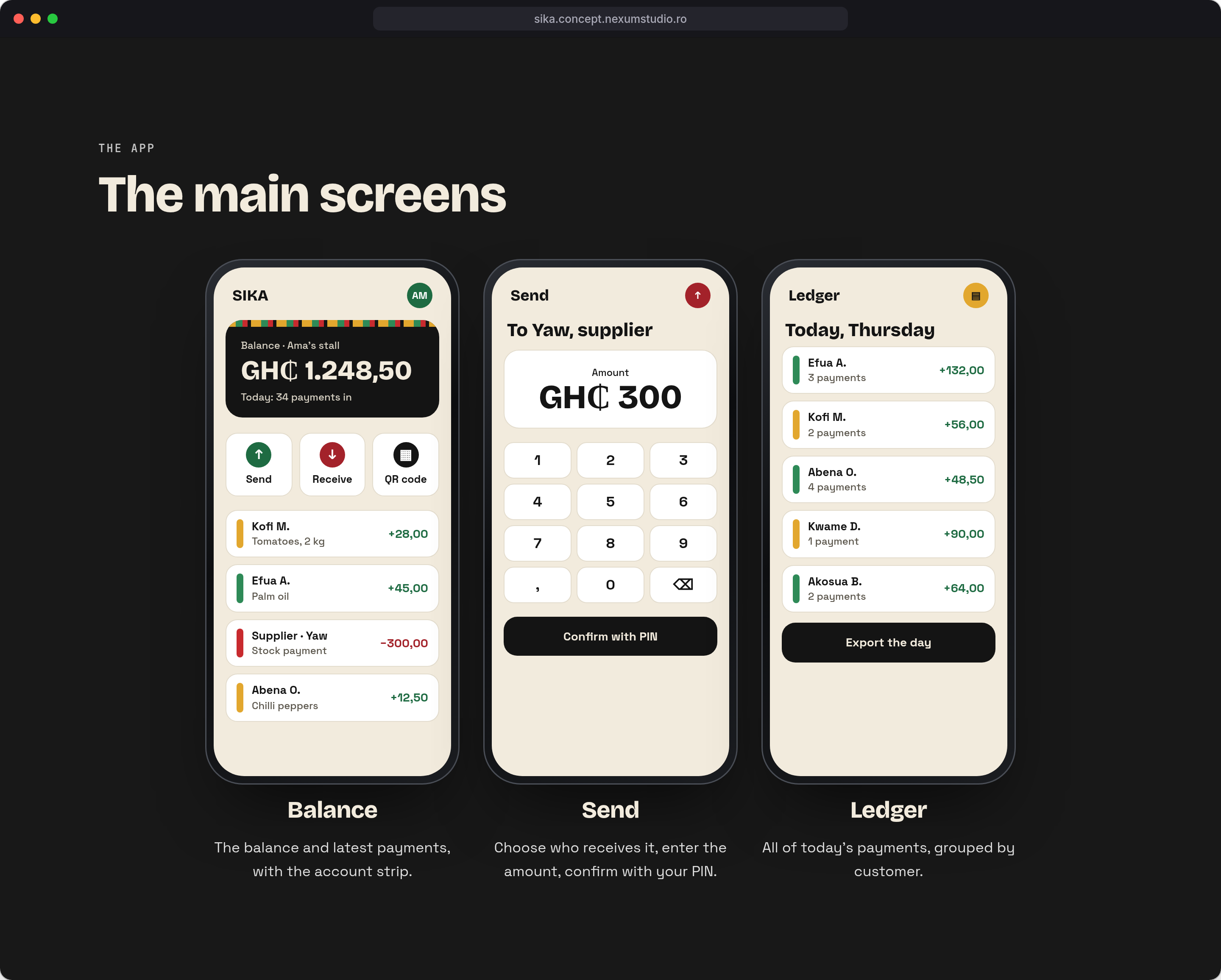 SIKA: The app screens, desktop