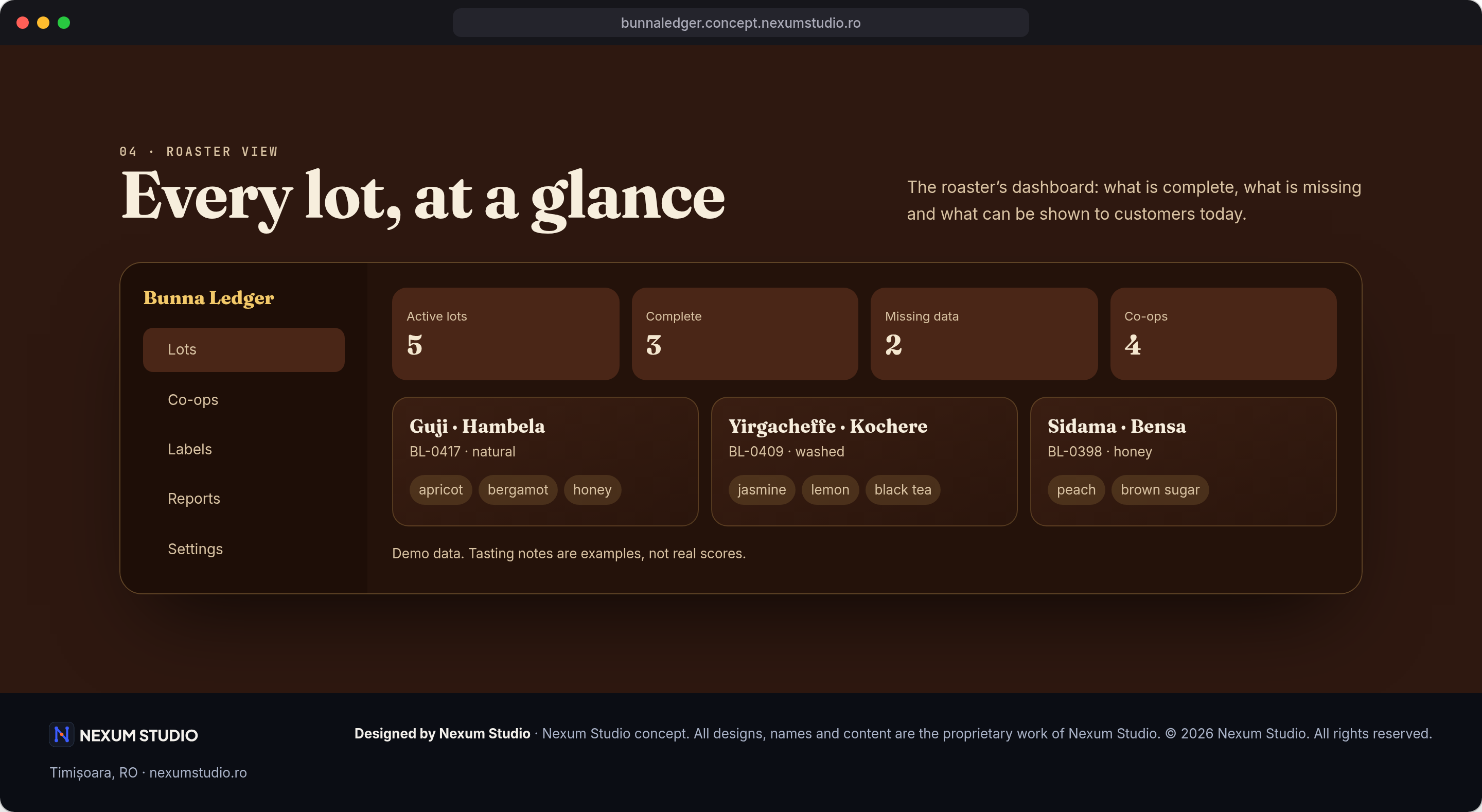 BUNNA LEDGER: Roaster view, desktop