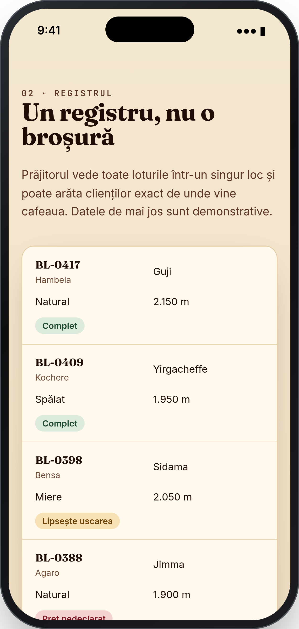 BUNNA LEDGER: Registrul loturilor, telefon