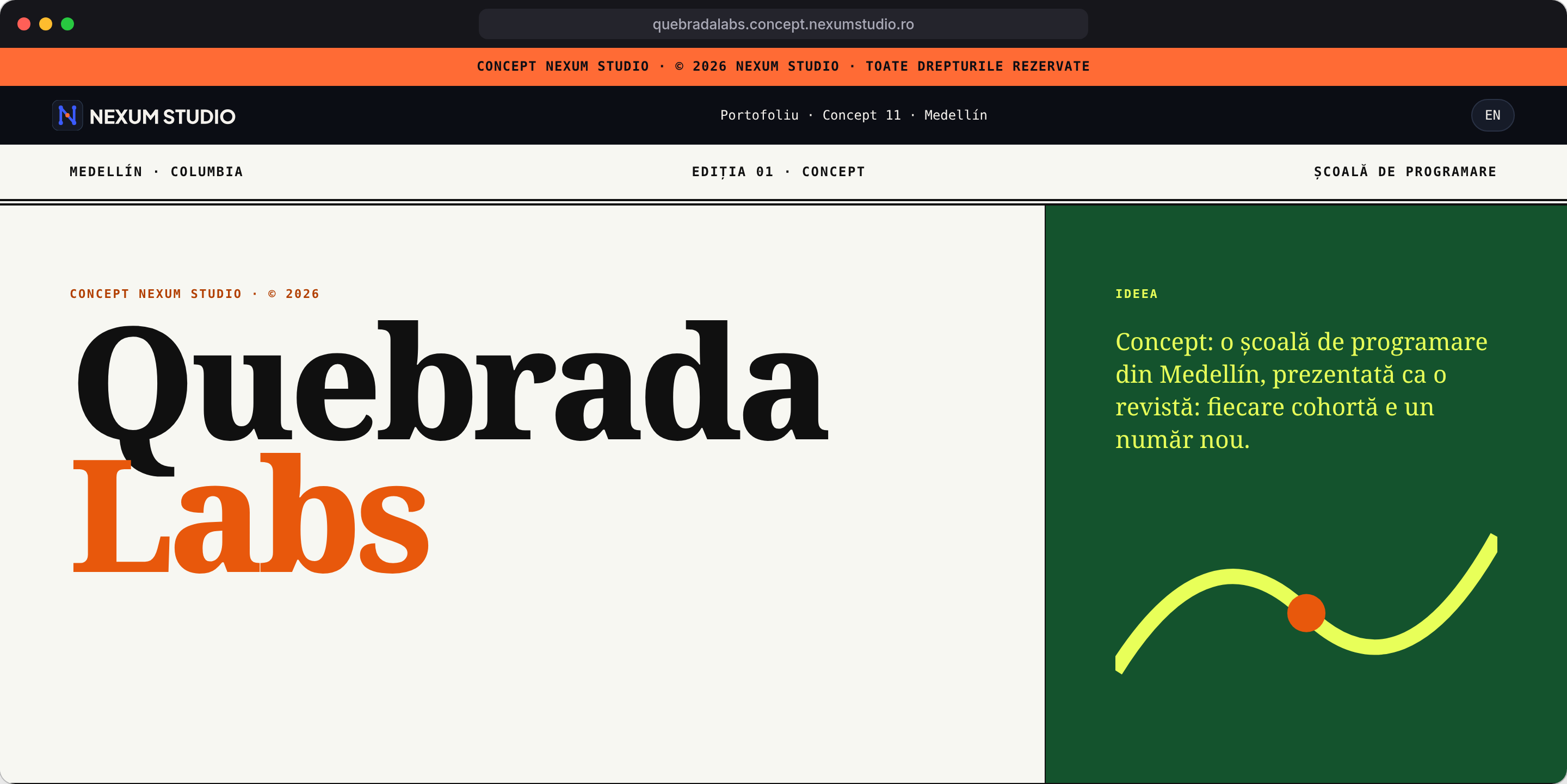 QUEBRADA LABS: Prima secțiune, desktop