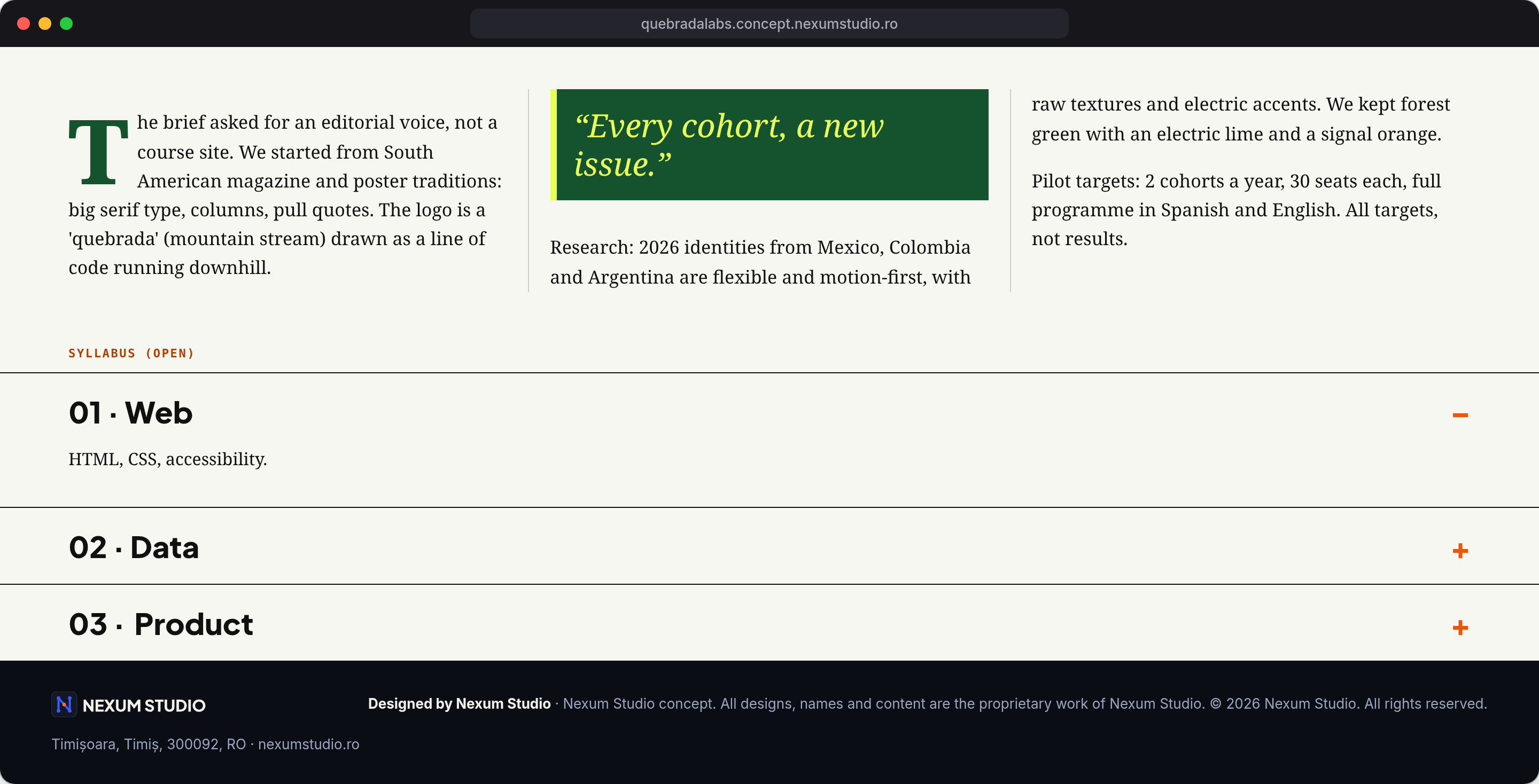 QUEBRADA LABS: Research and syllabus, desktop