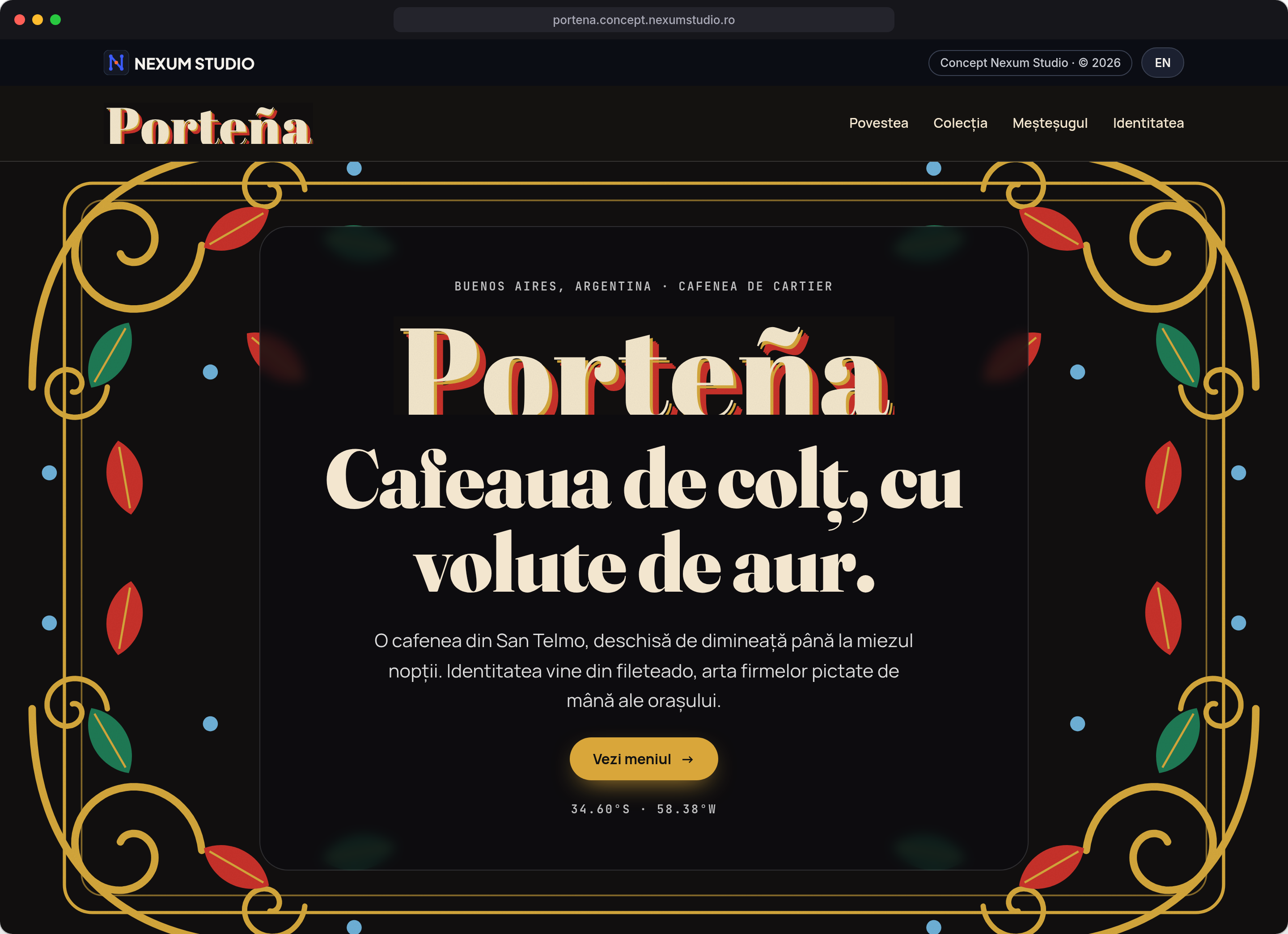 PORTEÑA: Prima secțiune, desktop